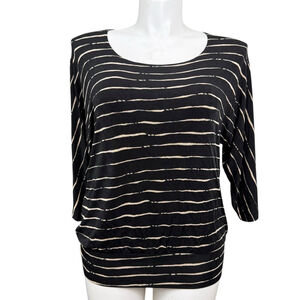Travelers by Chico’s Black Cream Stripe Top Large Stretch Knit